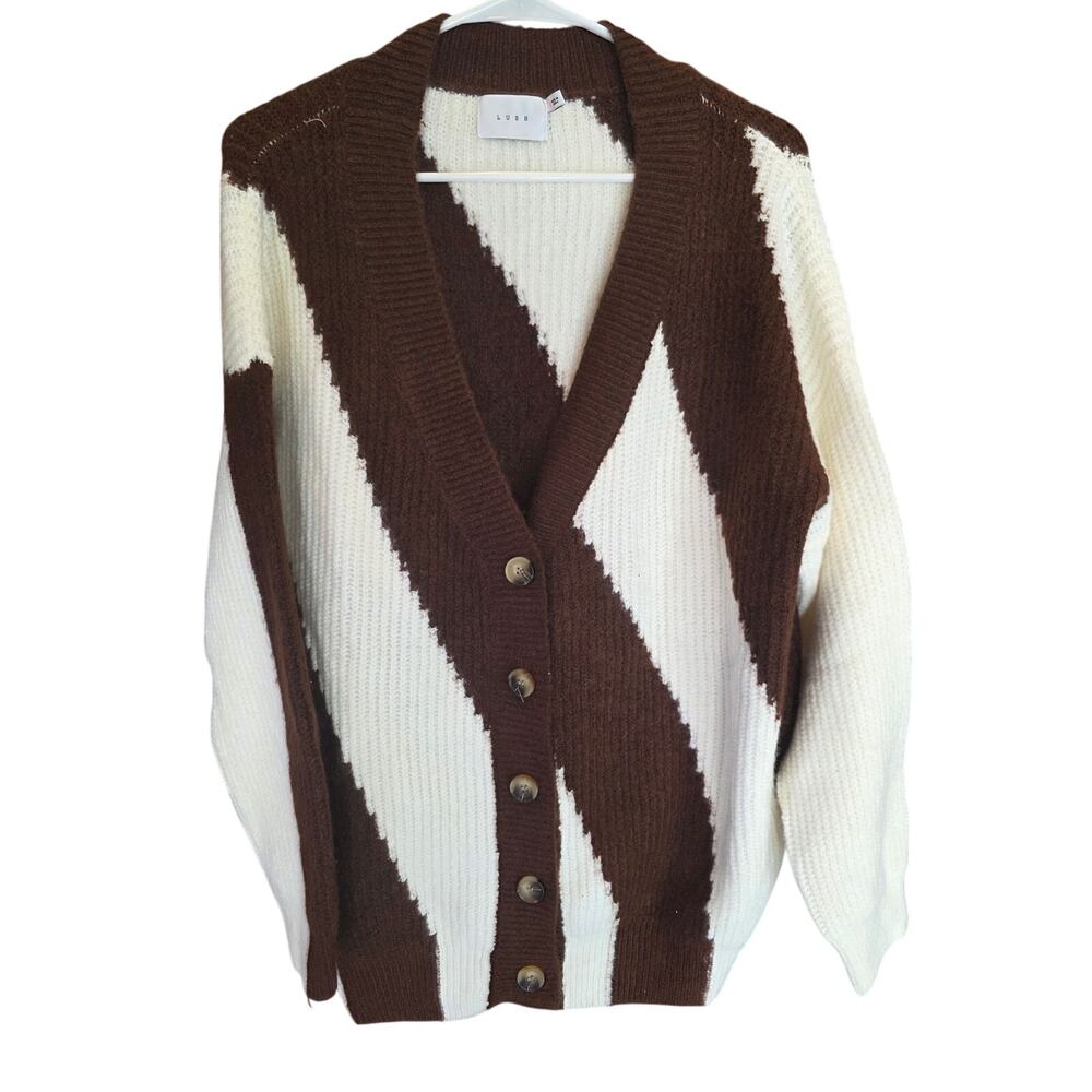 Lush Cream Expresso Cardigan Sweater S Womens Lagen Look Cottage Core Classic